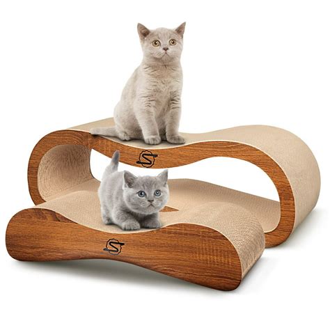 ScratchMe 2 in 1 Cat Scratcher Cardboard Lounge Bed, Cat Scratching Post with Catnip, Durable ...