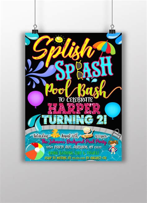 Pool Party Invitations, Birthday Pool Party Invites, Pool Bash Invite ...