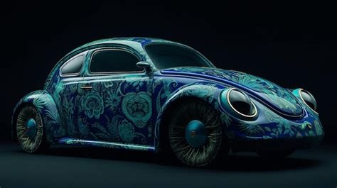 Premium Photo | A blue volkswagen beetle with a floral design on the front.