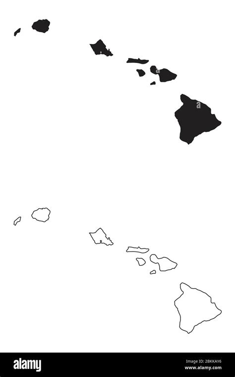 Hawaii HI state Maps. Black silhouette and outline isolated on a white ...