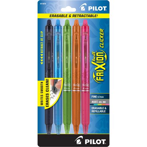 Pilot FriXion Clicker Erasable Gel Pens, Fine Point (0.7 mm), Assorted Ink, 5 Count 323981061 ...