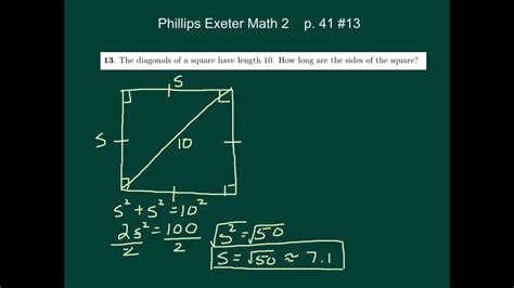 Finding sides of a square given diagonal - YouTube