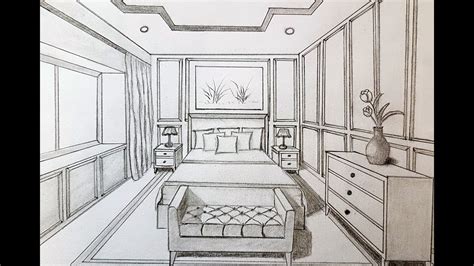 How to draw a bedroom in 1 point perspective | 1 point perspective ...