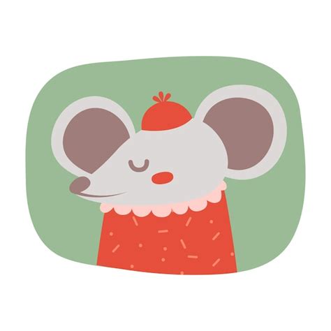 Premium Vector | Cute illustration with portrait of cute little mouse in hat. graphic kawaii ...