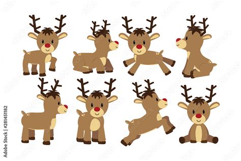 Vector set cartoon cute reindeer isolated Stock Vector | Adobe Stock