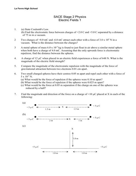 Worksheet - Electric Fields 1