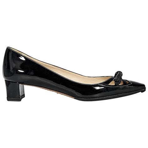 Black Prada Patent Leather Kitten Heels For Sale at 1stdibs