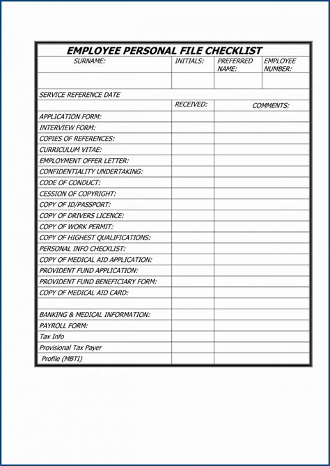 √ Free Printable Employee Files Checklist Template | Checklist Templates