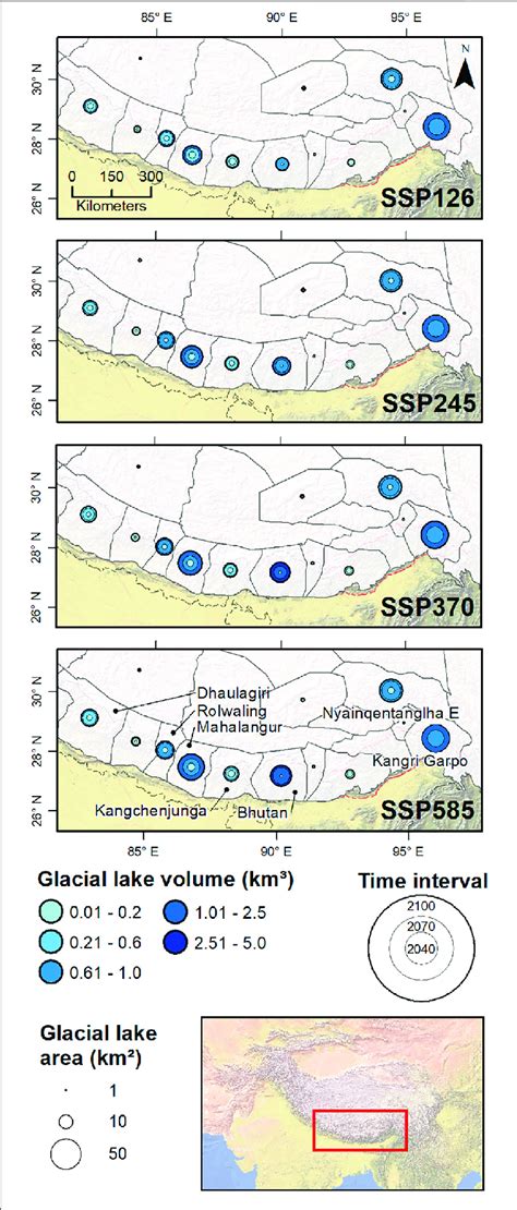 | Glacial lake formation under four SSP scenarios in the southwestern ...