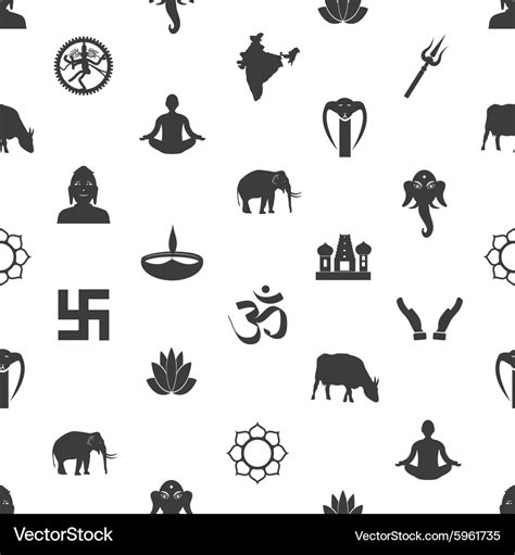 Hinduism religions symbols gray seamless pattern Vector Image