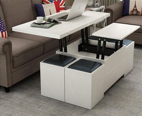 Folding elevating table and table. Scale multi-functional storage tea table with stools ...
