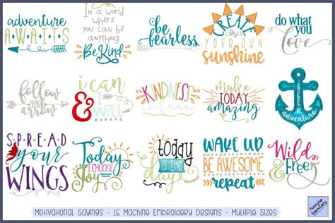 Motivational Sayings - 12 Embroidery Designs (279802) | Designs | Design Bundles