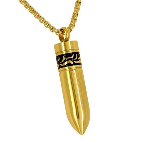 Bullet Steel 14k Gold Finish Charm Necklace | Gold, Necklace, Pendant