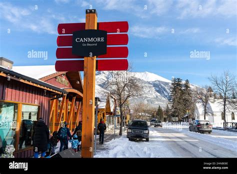 Canmore, Alberta, Canada - January 19 2022 : Town of Canmore street view in winter Stock Photo ...