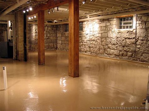 Boston Garage | Concrete basement floors, Rustic basement, Basement design