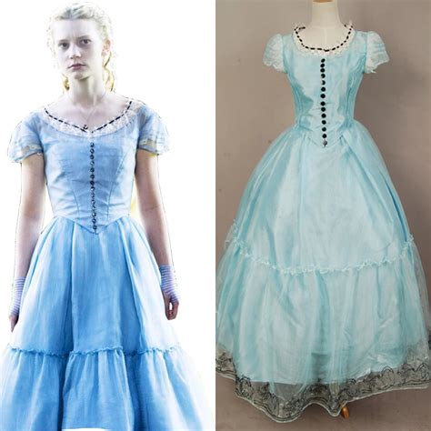 Tim Burton's Alice In Wonderland Cosplay Alice Blue Dress Costume Dress Full Sets Halloween ...