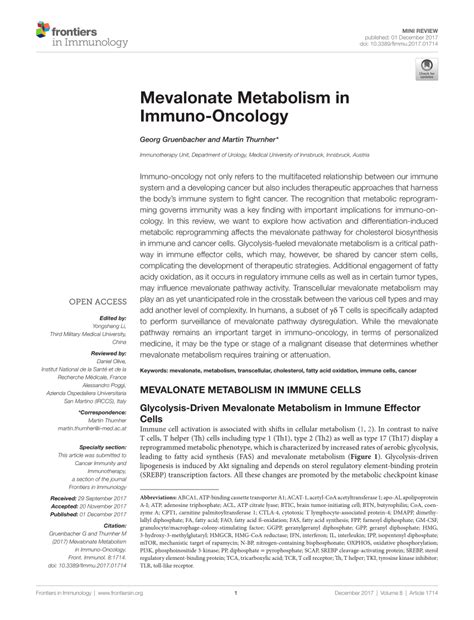 (PDF) Mevalonate Metabolism in Immuno-Oncology