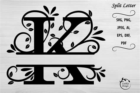 Letter K. Split monogram letter K. Floral alphabet SVG, DXF By LusiKo ...