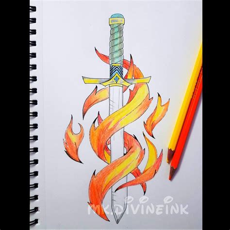 How To Draw A Sword On Fire