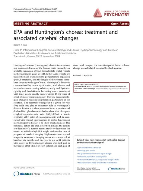 (PDF) EPA and Huntington's chorea: treatment and associated cerebral changes