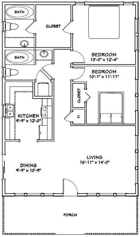 28x40 House 2-bedroom 2-bath 1120 Sq Ft PDF Floor - Etsy | Home design floor plans, Small house ...