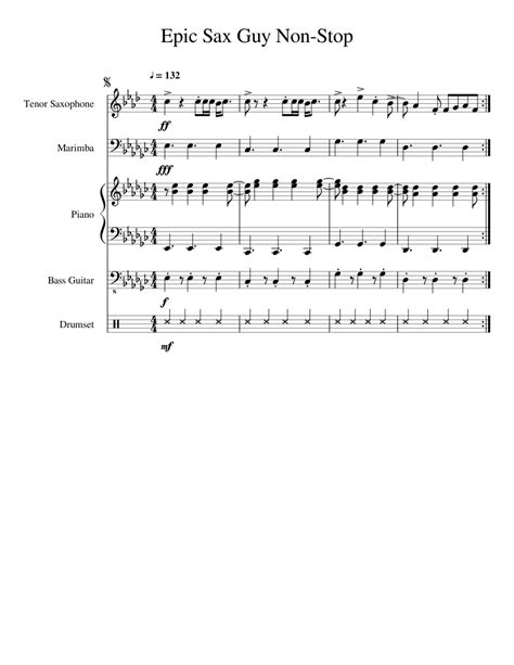 Epic Sax Guy Non Stop sheet music for Piano, Tenor Saxophone, Percussion, Bass download free in ...