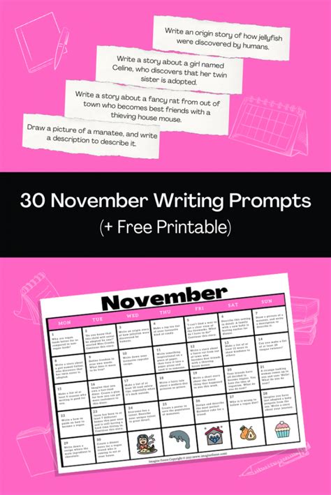 30 November Writing Prompts + FREE Calendar Printable | Imagine Forest