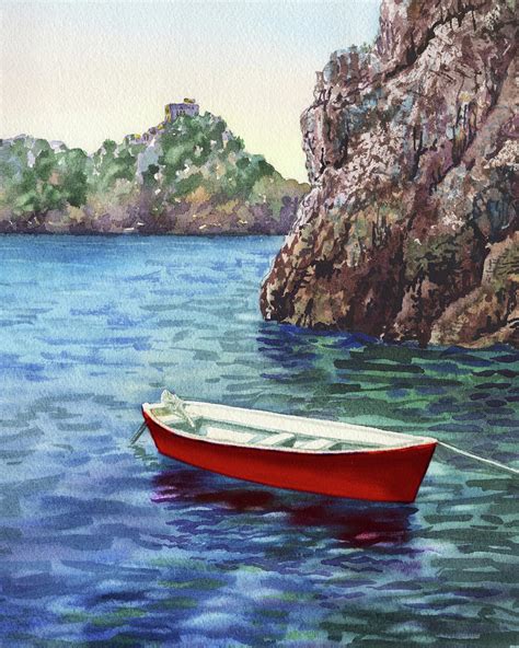 Red Boat In The Blue Sea Painting by Irina Sztukowski - Fine Art America