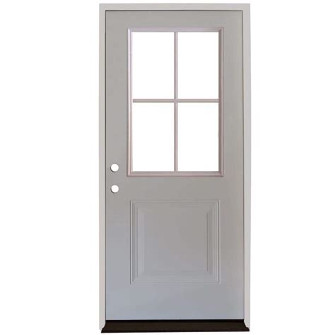 Steves & Sons 32 in. x 80 in. Element Series 4 Lite 1-Panel White Primed Steel Prehung Front ...