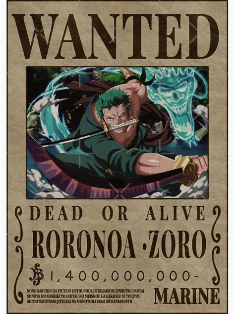 "Roronoa Zoro One Piece Zoro Pirate Hunter Bounty Poster" Sticker for Sale by OnePieceWanted ...