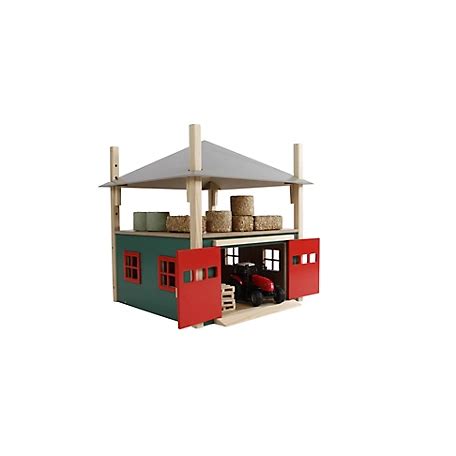 Kids Globe Wooden Hay Barn Toy with Loft and Adjustable Roof, Green/Red ...