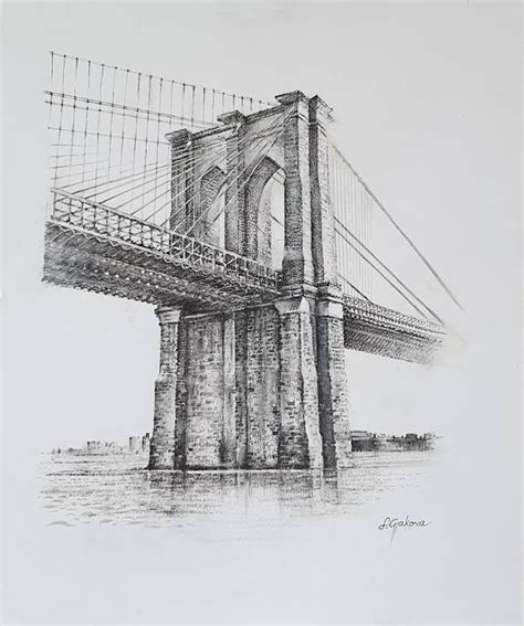 a pencil drawing of the brooklyn bridge