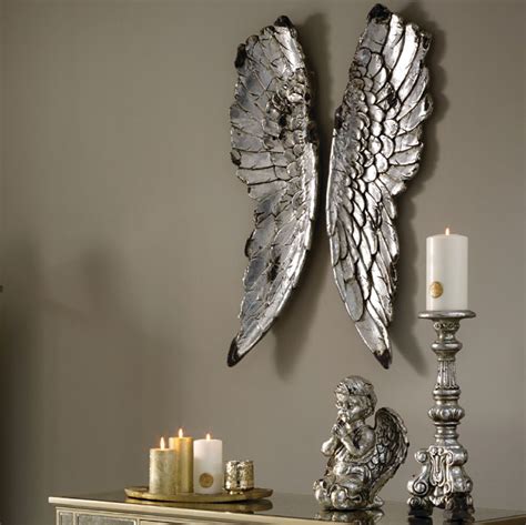 Large Decorative Wall Hung Silver Angel Wing Plaques A pair of stunningly beautiful large silver ...