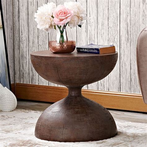 Modern Creative Round Drum Side Table Hourglass Accent Table in Natural ...