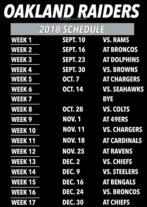 Raiders schedule 2018. #nflschedule | Oakland raiders logo, Oakland raiders, Raiders football