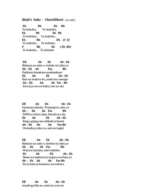 Binks Sake Chord Sheet