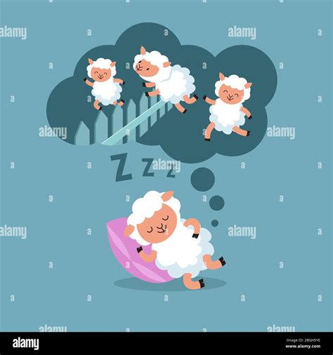 Counting sheep to sleep at night. Jumping lamb to happy dream cartoon ...