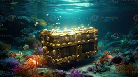 Treasure chest underwater in ocean. Generative Ai 28298848 Stock Photo at Vecteezy