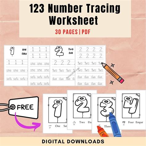 123 Number Tracing Worksheet – Preschool, Home Schooling, Kids Learning Material | bprintable.com