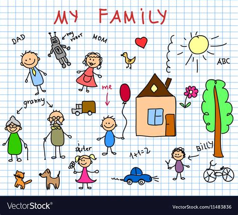 Stick family drawing Royalty Free Vector Image