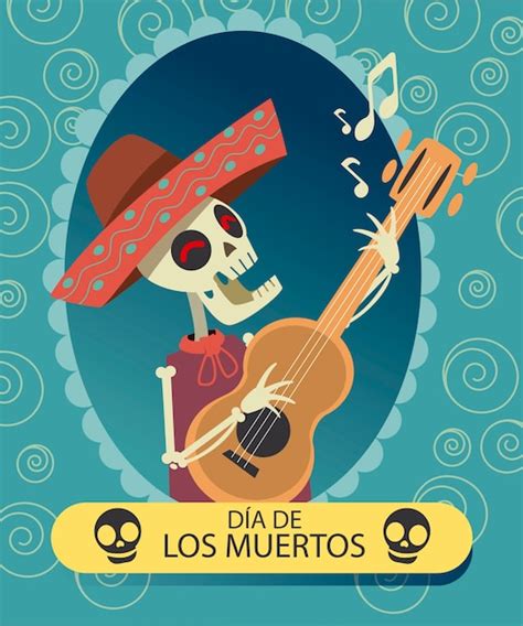 Premium Vector | Dia de muertos skeleton mariachi