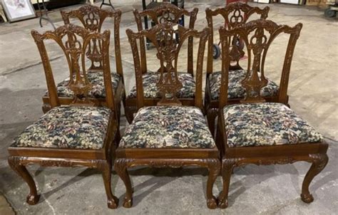 6 Antique Reproduction Chippendale Dining Chairs | #4610022212