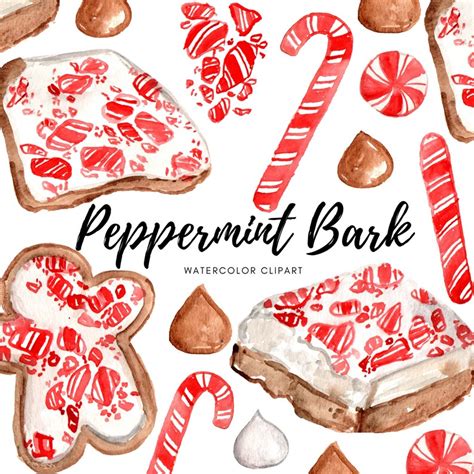 Christmas Peppermint Bark Clipart Watercolor Graphics | Etsy