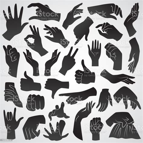 Human Hand Gestures Collection Of Black Flat Vector Icons Stock ...