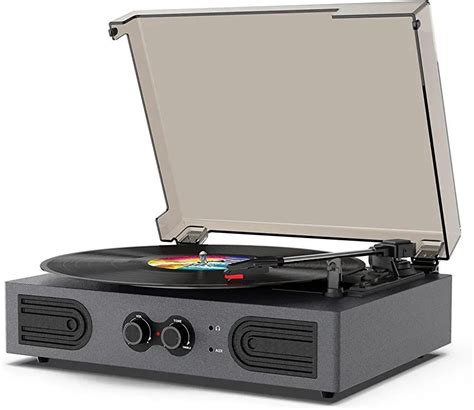 Portable Bluetooth Record Player Turntable for Vinyl Records with Built-in Speaker and Treble ...