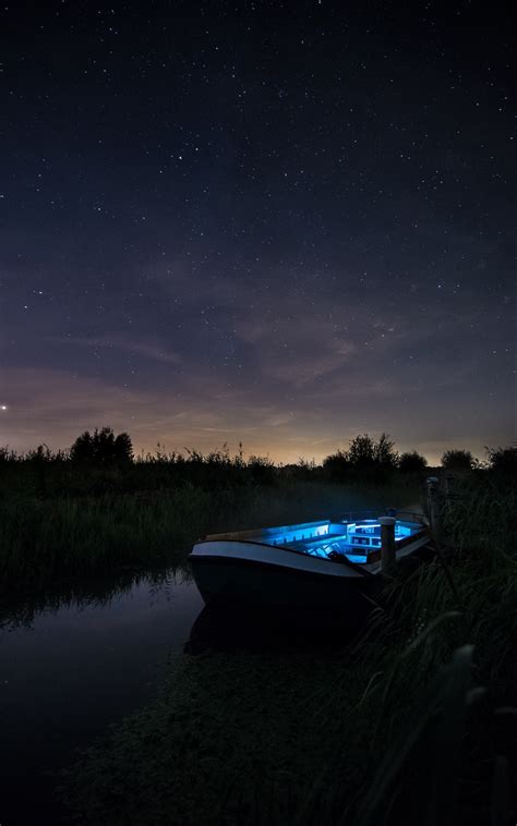 Boat Starry Sky Night - [800x1280]