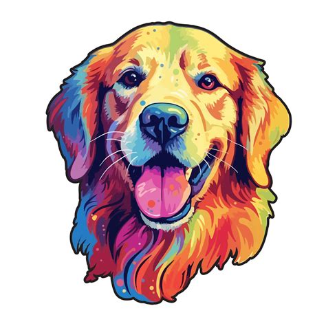 Colorful Golden retriever Dog, Golden retriever Portrait, Dog Sticker ...