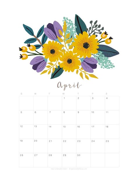 Printable April 2020 Calendar Monthly Planner {2 Designs: Flowers ...