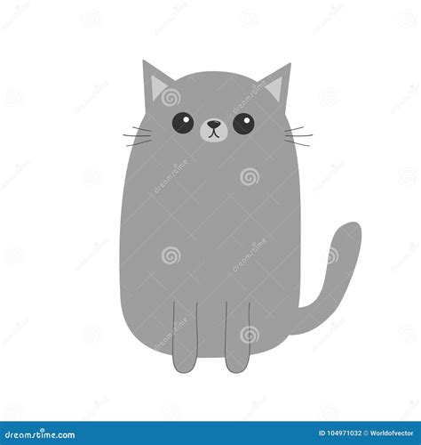 Gatito Gris Del Gato Personaje De Dibujos Animados Lindo Animal De Kawaii Cara Divertida Con Los ...