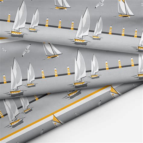 Nautical Grey Boats Fabric